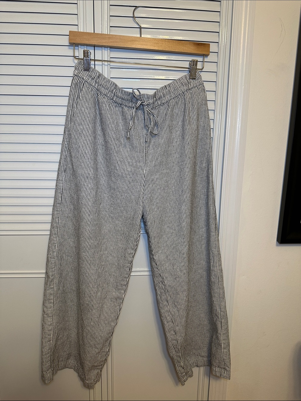 J. Crew Factory Black & White Pinstripe Wide-Leg Drawstring Pants